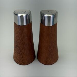 Vintage MCM Cultura Sweden Stainless And Teak Wood Salt And Pepper Shakers